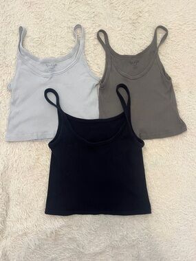 John Galt Ribbed Cropped Tank Trio - Navy(m), Gray(s), Light Blue(m)